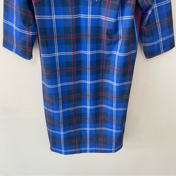 New! Gretchen Scott Designs Blue Middleton Plaid Ruffle Neck Dress 37534 - Picture 5 of 9